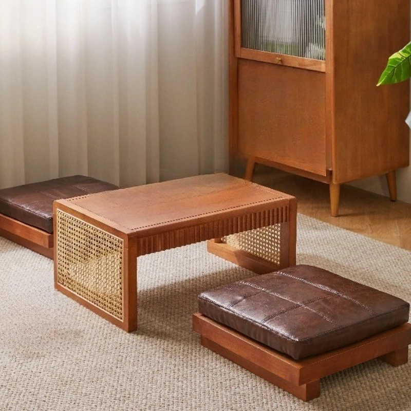 Solid wood rattan coffee table bay window table balcony learning small tea table
Solid wood rattan coffee table bay window table balcony learning small tea table