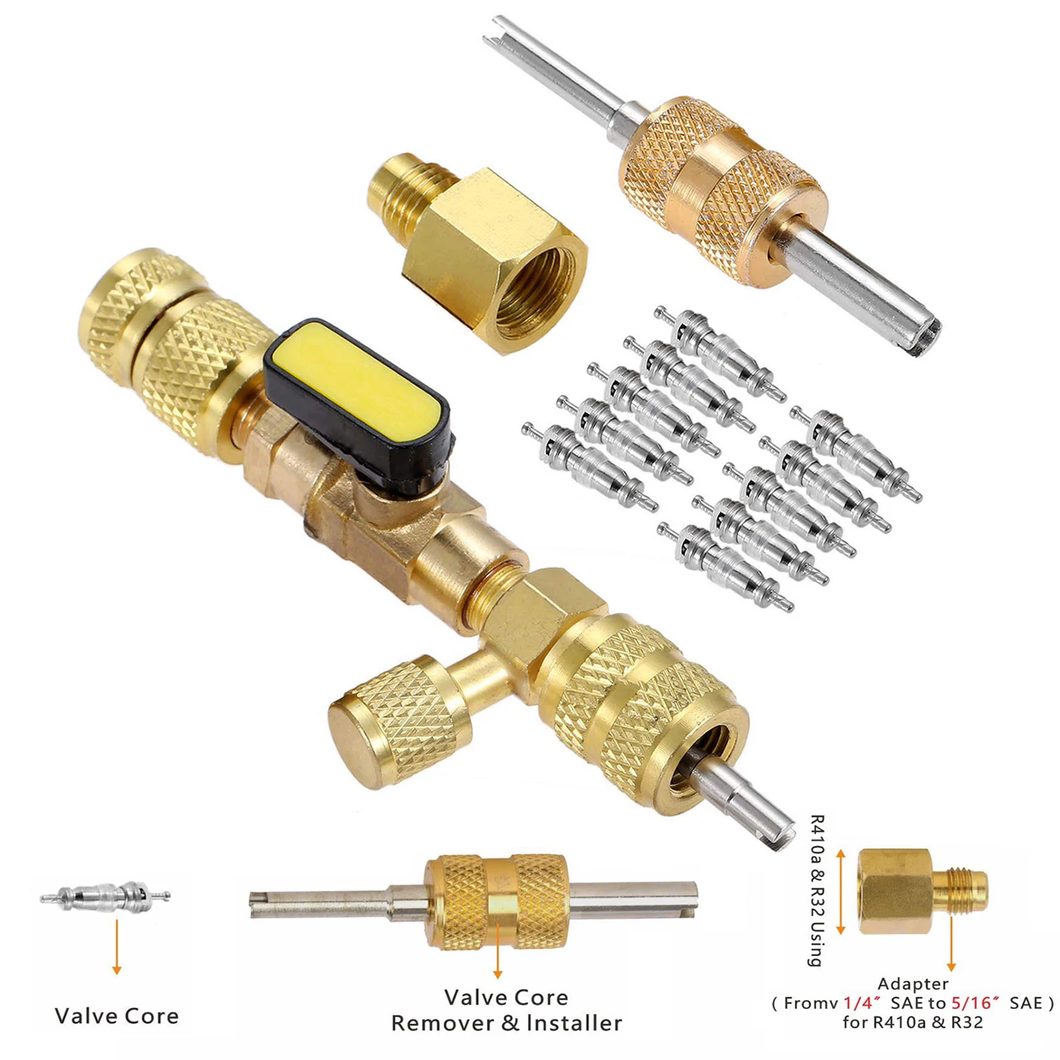 Valve Core Remover Installer Kit with Dual Size 1/4" & 5/16" Port, Schrader Valve Tool for R22 R410a R134A R12 R32 Refrigerant
Valve Core Remover Installer Kit with Dual Size 1/4" & 5/16" Port, Schrader Valve Tool for R22 R410a R134A R12 R32 Refrigerant
