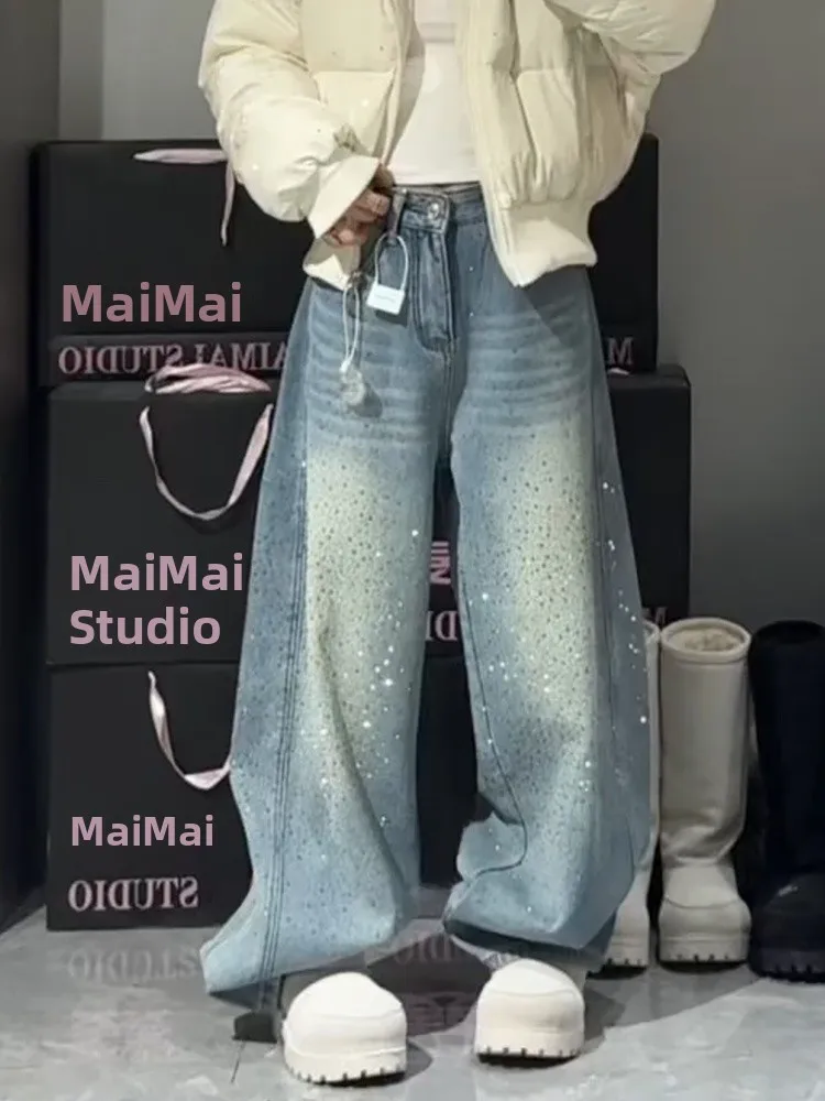 American High Street Retro Loose Lazy Loose Jeans Women's Spicy Star Sparkling Diamond Splicing Floor-Length Pants
American High Street Retro Loose Lazy Loose Jeans Women's Spicy Star Sparkling Diamond Splicing Floor-Length Pants