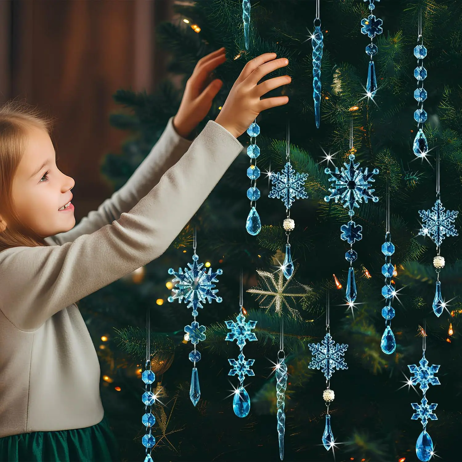 18 piece set of Christmas snowflakes and icicles, Christmas tree decoration pendants, Christmas hanging decorations
18 piece set of Christmas snowflakes and icicles, Christmas tree decoration pendants, Christmas hanging decorations