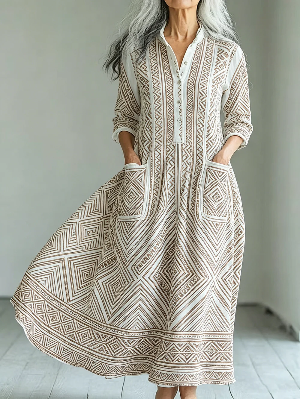 Women's Aztec Geometric Patterns Maxi Dress Chic Crew Neck Long Sleeve Bohemian A-Line Dress with Pockets for Female Dresses
Women's Aztec Geometric Patterns Maxi Dress Chic Crew Neck Long Sleeve Bohemian A-Line Dress with Pockets for Female Dresses
