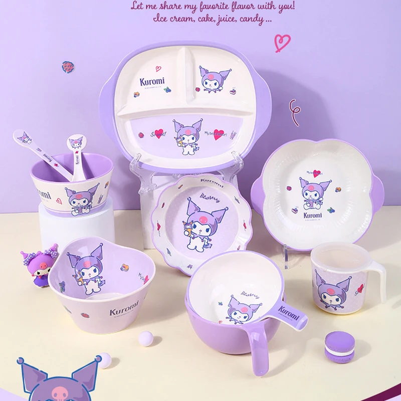 Тарелка для еды Kawaii Sanrio Kuromi, Детская тарелка для еды, чашка для воды, ложка для еды, против падения, защита от ожогов для девочек
Тарелка для еды Kawaii Sanrio Kuromi, Детская тарелка для еды, чашка для воды, ложка для еды, против падения, защита от ожогов для девочек