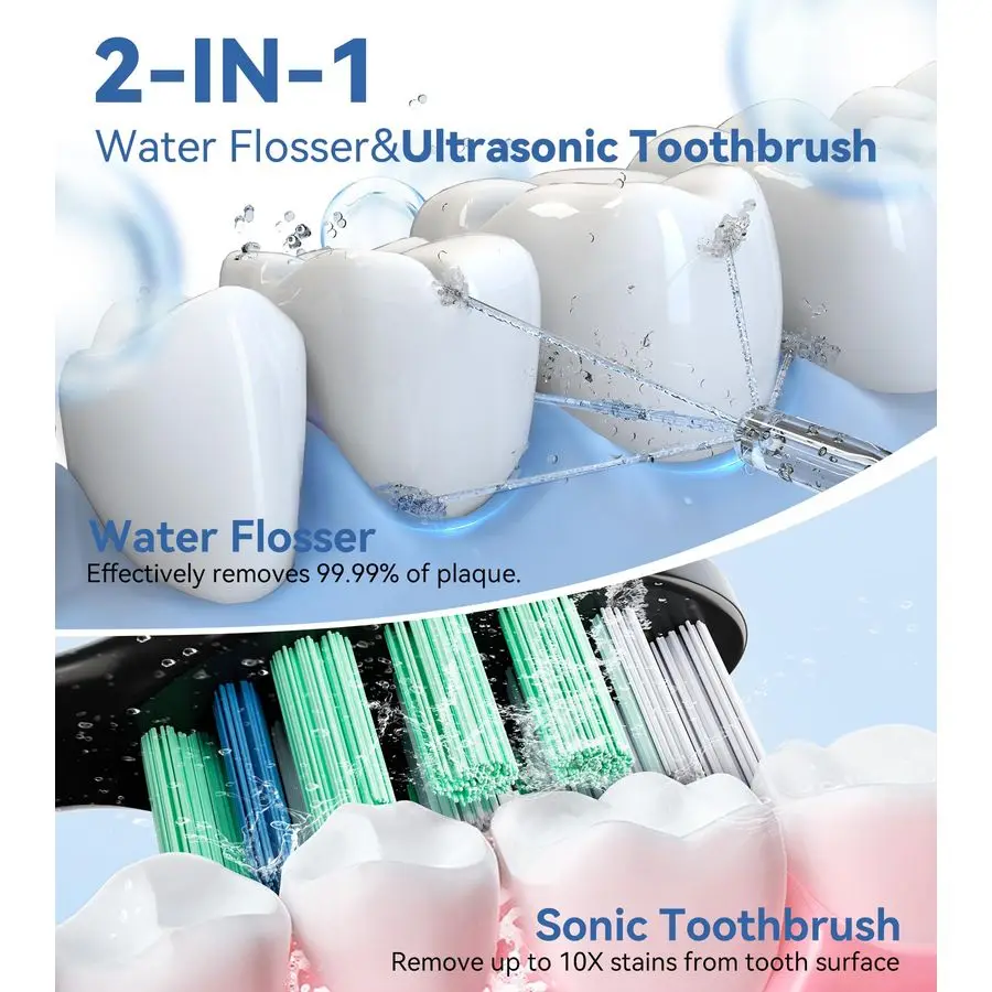 Комбинированная ультразвуковая электрическая зубная щетка Flosser amp, 600 мл, водная зубная нить с 7 струйными насадками, 10 регулируемым давлением воды, 5
Комбинированная ультразвуковая электрическая зубная щетка Flosser amp, 600 мл, водная зубная нить с 7 струйными насадками, 10 регулируемым давлением воды, 5