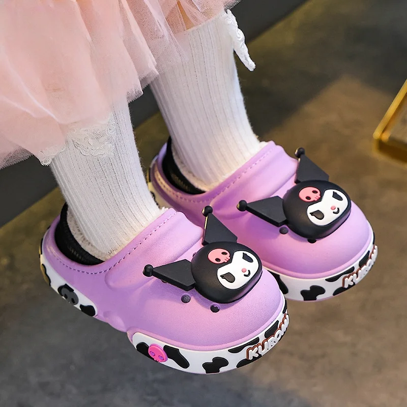 Детская повседневная обувь, тапочки на каблуке, обувь из ЭВА, зимняя обувь для девочек, теплая нескользящая обувь с мягкой подошвой, белая, фиолетовая, размер 24-36