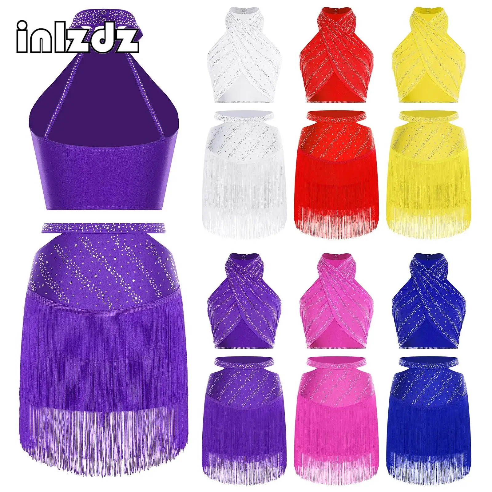 Womens Latin Dance Cha-cha Salsa Samba Dance Performance Outfit Halter Sleeveless Rhinestones Mesh Overlay Crop Top+Skirts Set
Womens Latin Dance Cha-cha Salsa Samba Dance Performance Outfit Halter Sleeveless Rhinestones Mesh Overlay Crop Top+Skirts Set