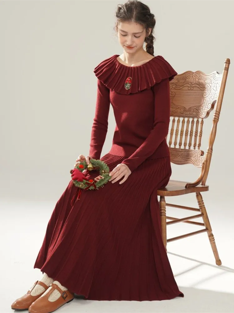 Комплекты платьев для женщин на осень-зиму, 76-100 см обхват груди, элегантные, с ручной вышивкой, воротником с оборками, из шелка и шерсти, вязаные свитера + плиссированные юбки
Комплекты платьев для женщин на осень-зиму, 76-100 см обхват груди, элегантные, с ручной вышивкой, воротником с оборками, из шелка и шерсти, вязаные свитера + плиссированные юбки