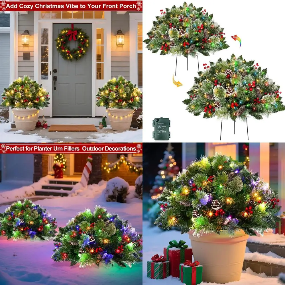 24 Dual-Color Lighted Christmas Tree Outdoor Urn Filler with Timer, 8 Modes, Snowy Pinecone & Berries Decor
24 Dual-Color Lighted Christmas Tree Outdoor Urn Filler with Timer, 8 Modes, Snowy Pinecone & Berries Decor