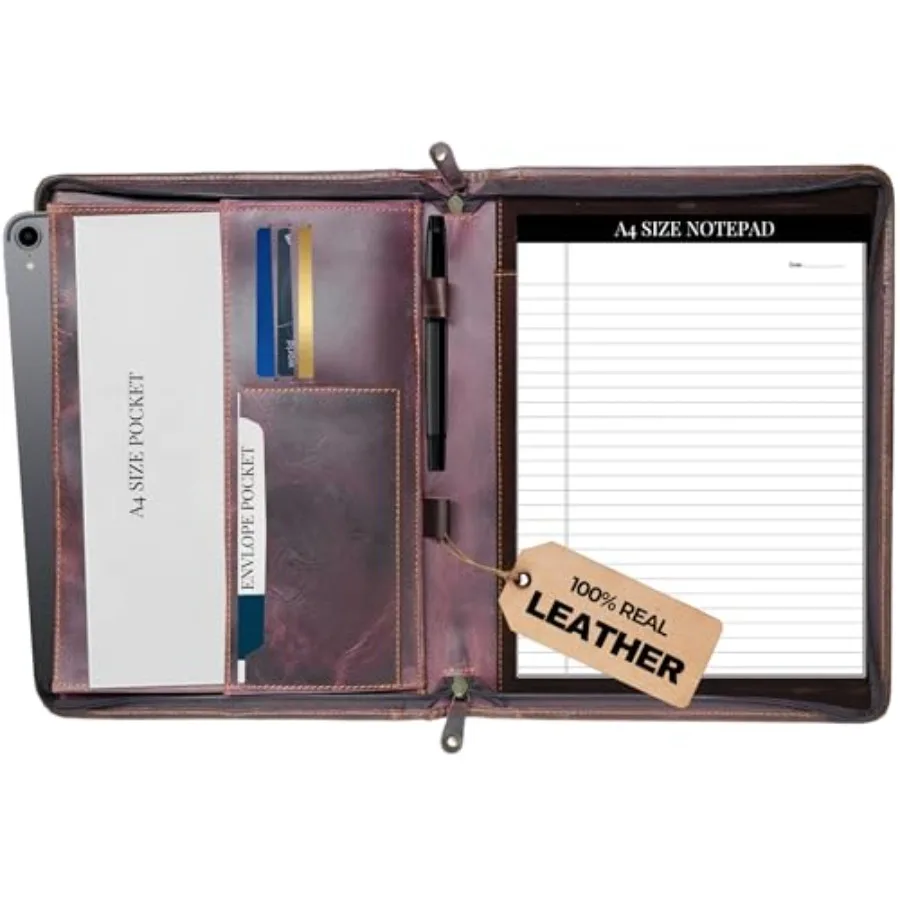 Genuine Leather Professional Padfolio Portfolio - Resume Folder with Luxury Pen, Stylish Document Folio for Letter Size Writing
Genuine Leather Professional Padfolio Portfolio - Resume Folder with Luxury Pen, Stylish Document Folio for Letter Size Writing