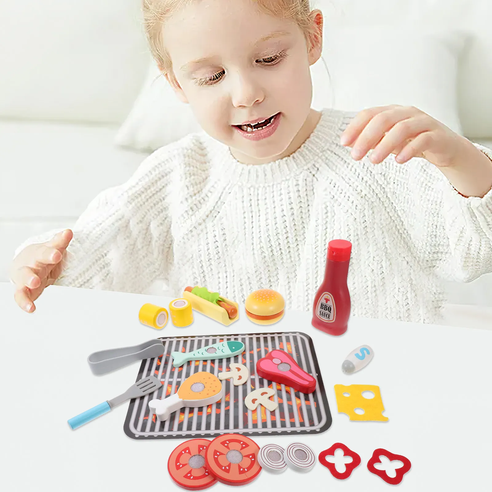 1Set Wooden Barbecue Grill Play Food Pretend Cutting Set Improving Kids Cognitive Skills Cooking Play Educational Kitchen
1Set Wooden Barbecue Grill Play Food Pretend Cutting Set Improving Kids Cognitive Skills Cooking Play Educational Kitchen