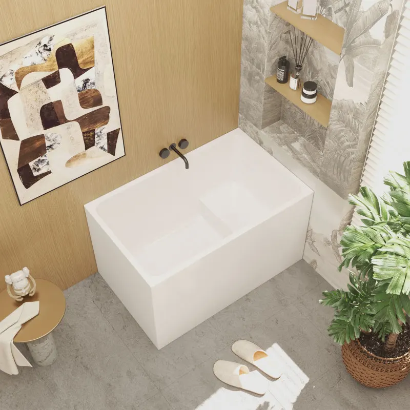 43" Acrylic Freestanding Bathtub with seat: Spacious rectangle Shape, Gloss White Finish, Chrome Overflow & Pop-Up Drain
43" Acrylic Freestanding Bathtub with seat: Spacious rectangle Shape, Gloss White Finish, Chrome Overflow & Pop-Up Drain