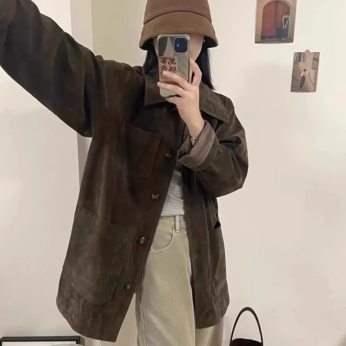 Retro Suede irt Jaet Women's Loose Collar Pure Color Top Casual Sle Long Sve Other Material 00% Versatile Loose Fit
Retro Suede irt Jaet Women's Loose Collar Pure Color Top Casual Sle Long Sve Other Material 00% Versatile Loose Fit