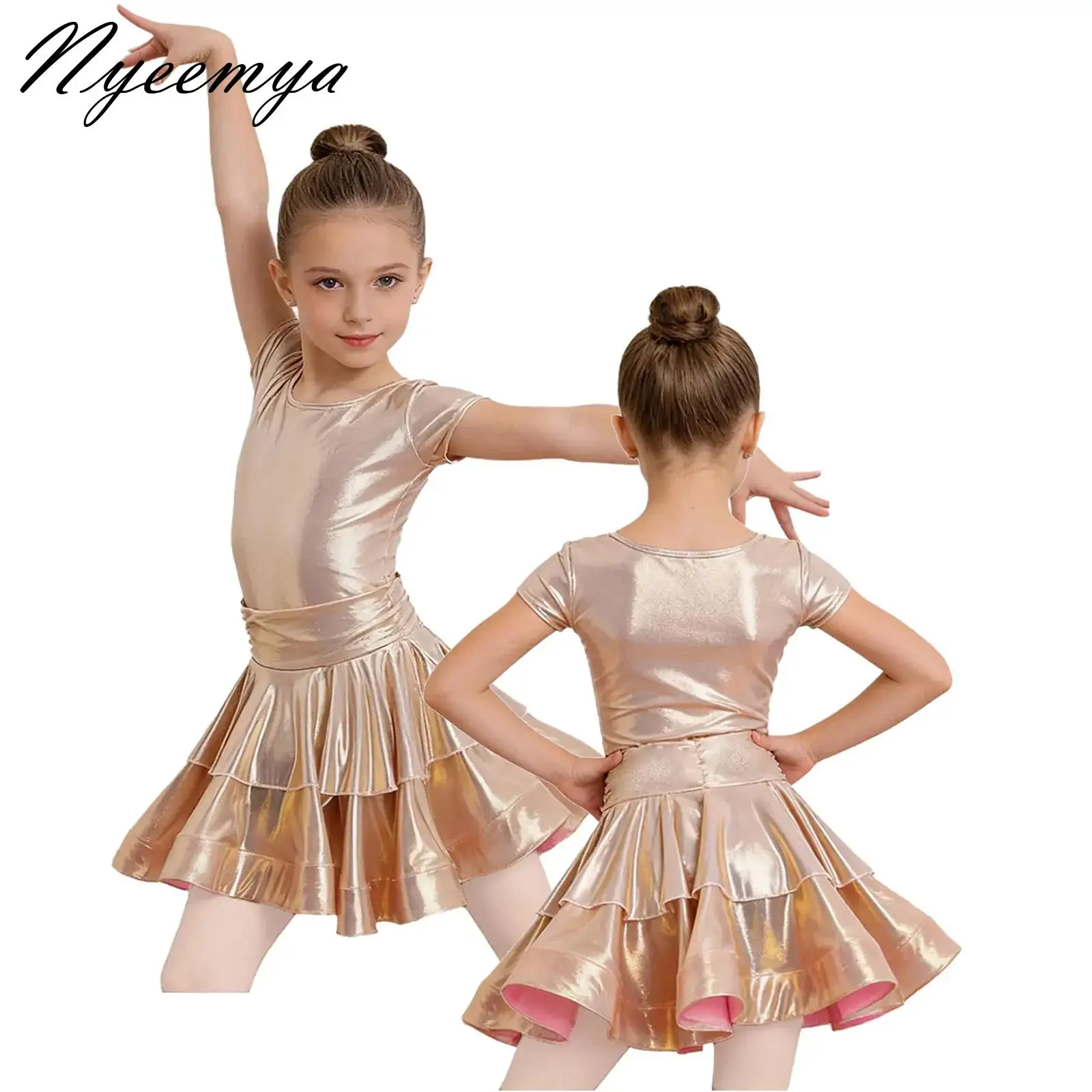 Kids Girls Metallic Ruffled Figure Skating Dress Ballet Latin Dance Performance Costume Round Neck Cap Sleeves Leotard Dress
Kids Girls Metallic Ruffled Figure Skating Dress Ballet Latin Dance Performance Costume Round Neck Cap Sleeves Leotard Dress