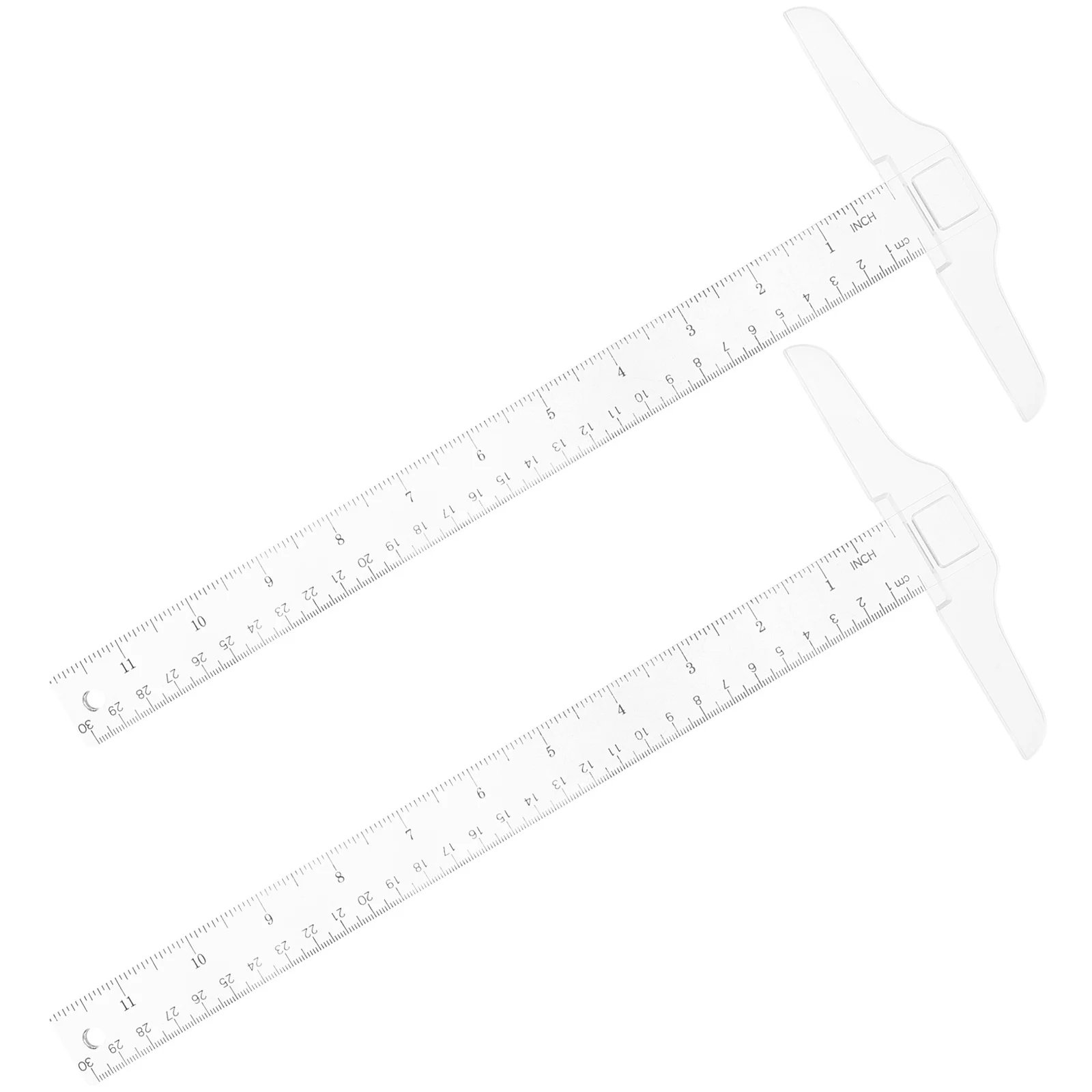 2pcs 30Cm T-Square Ruler Plastic Double Scale Measuring Tool For Drafting Layout Work Engineer Student Architecture Woodworking