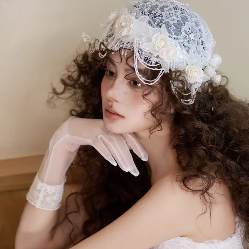 Fashion White Pearl Three Dimensional Flowers Lace Headwear Elegant Baotou Hat Bridal Wedding Hair Accessories High-Quality
Fashion White Pearl Three Dimensional Flowers Lace Headwear Elegant Baotou Hat Bridal Wedding Hair Accessories High-Quality