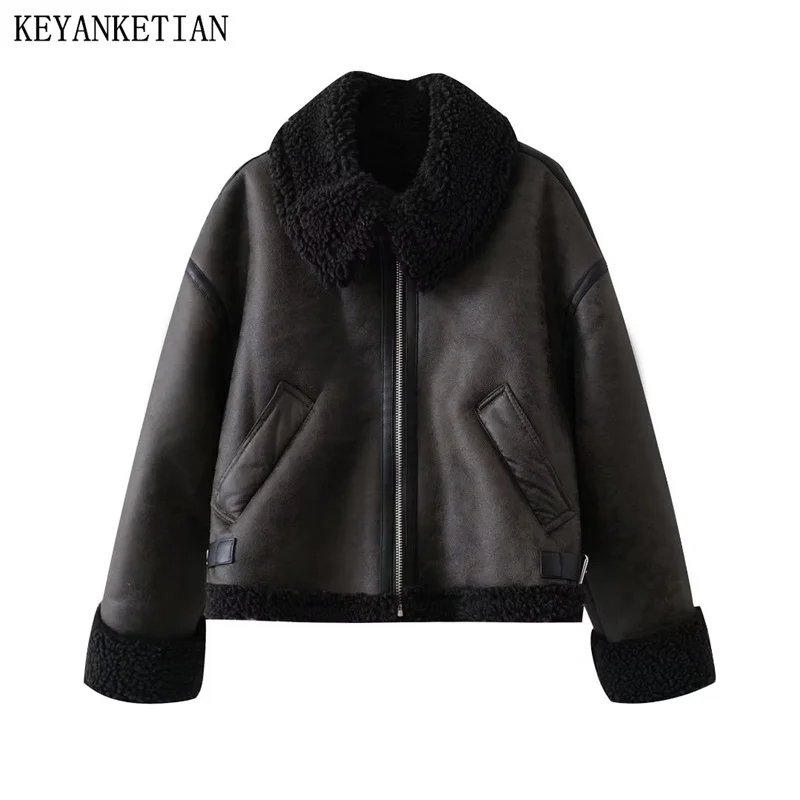 KEYANKETIAN Autumn/Winter New Women's Sherpa Leather Jacket Vintage Warm Russet Leather Zip Jacke Jaqueta Feminina PU TOPS
KEYANKETIAN Autumn/Winter New Women's Sherpa Leather Jacket Vintage Warm Russet Leather Zip Jacke Jaqueta Feminina PU TOPS