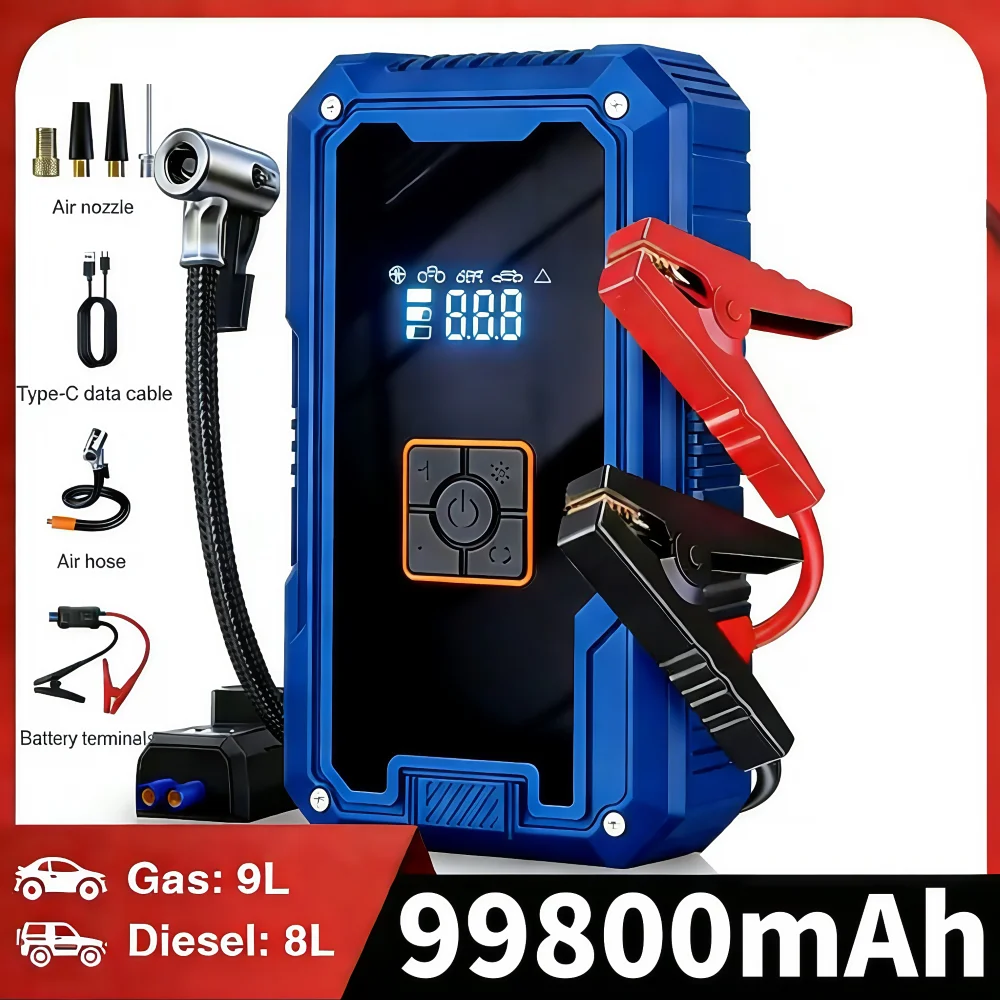 3000A 12V Car Jump Starter with 150PSI Air Compressor 99800mAh Power Bank Portable Battery Starter with LED Light
3000A 12V Car Jump Starter with 150PSI Air Compressor 99800mAh Power Bank Portable Battery Starter with LED Light