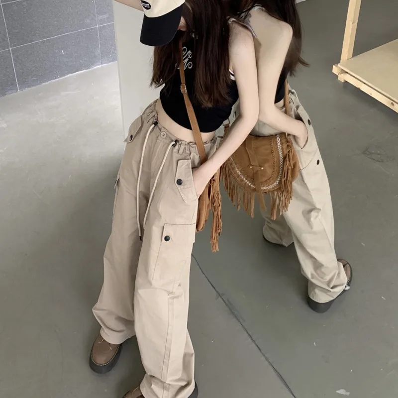 Women Khaki Vintage Baggy Cargo Wide Leg Pants Fashion Pocket High Waist Straight Pants Street Mopping Trouser Female Summer
Women Khaki Vintage Baggy Cargo Wide Leg Pants Fashion Pocket High Waist Straight Pants Street Mopping Trouser Female Summer