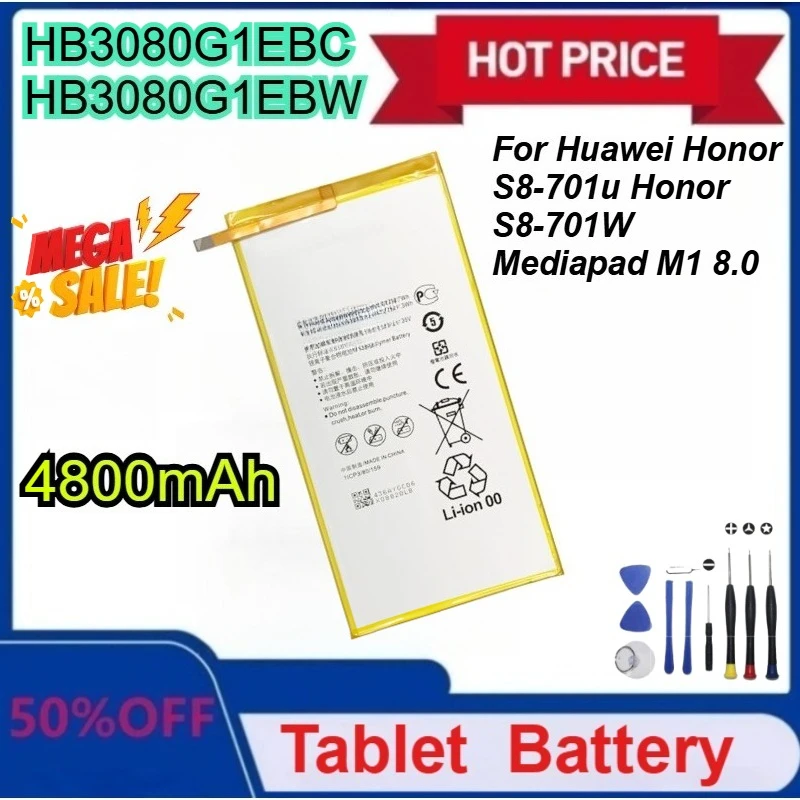New HB3080G1EBC/HB3080G1EBW Tablet 3.8V 4800mAh Battery For Huawei Honor S8-701u Honor S8-701W Mediapad M1 8.0 with tools
New HB3080G1EBC/HB3080G1EBW Tablet 3.8V 4800mAh Battery For Huawei Honor S8-701u Honor S8-701W Mediapad M1 8.0 with tools