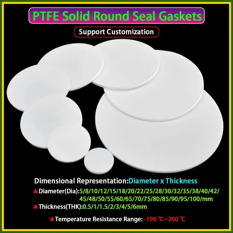 High Conductivity PTFE Gasket White Solid Round Seal 0.5-6mm Thickness For Industrial Use 5-100mm Diameter
High Conductivity PTFE Gasket White Solid Round Seal 0.5-6mm Thickness For Industrial Use 5-100mm Diameter