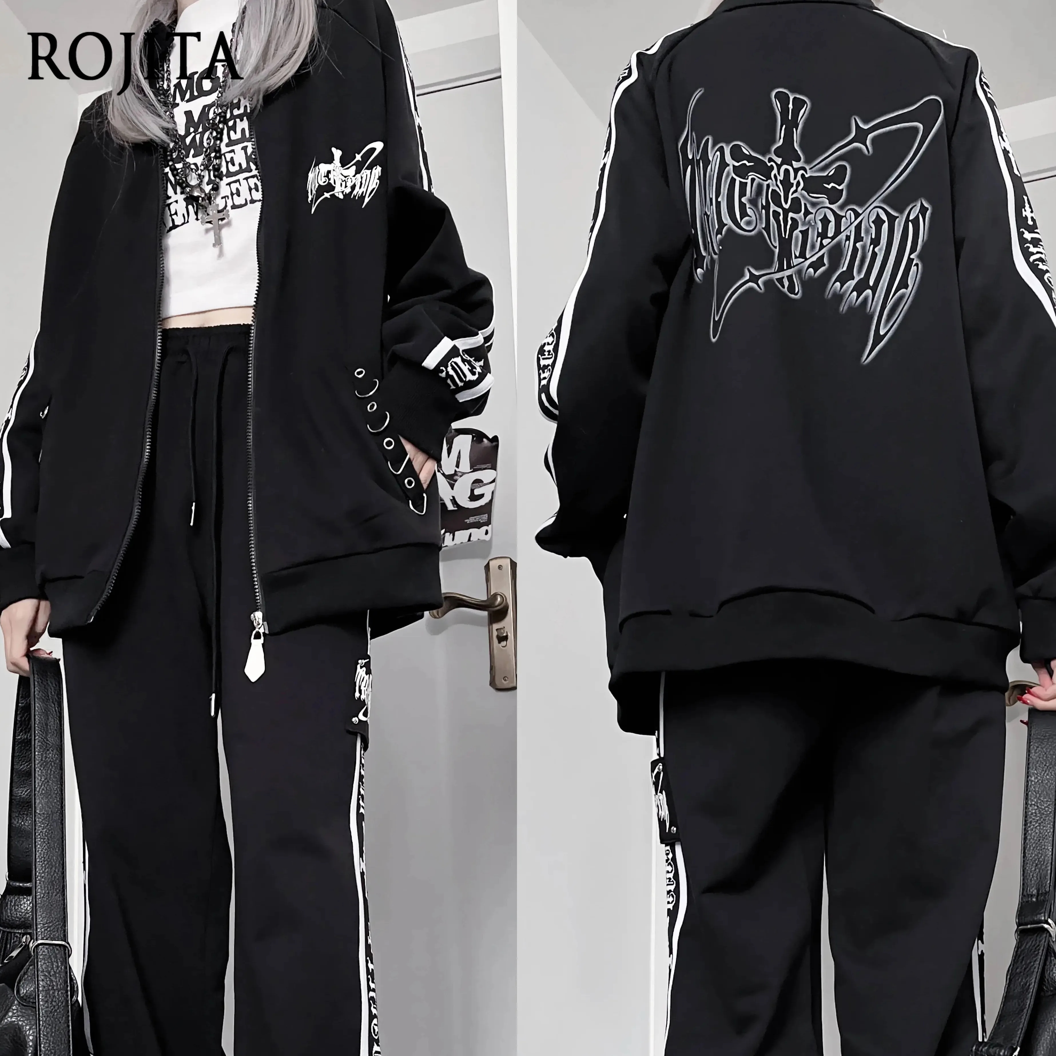Оригинальный темный свободный спортивный костюм с принтом субкультуры, комплект из топа и брюк, женская одежда, толстовки на молнии с воротником-стойкой большого размера
Оригинальный темный свободный спортивный костюм с принтом субкультуры, комплект из топа и брюк, женская одежда, толстовки на молнии с воротником-стойкой большого размера