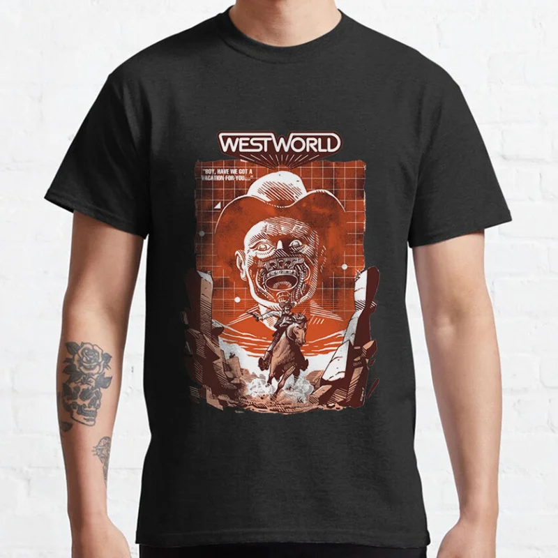 80s Vintage scifi Westworld Scary film Cowboy horror movie Graphic T Shirts for men large size Adult tops S-6XL
80s Vintage scifi Westworld Scary film Cowboy horror movie Graphic T Shirts for men large size Adult tops S-6XL