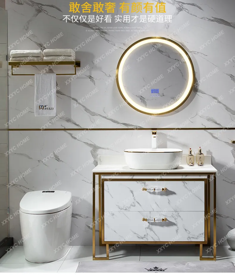 LCustomized light luxury intelligent round mirror stainless steel bathroom cabinet combination rock slab table basin
LCustomized light luxury intelligent round mirror stainless steel bathroom cabinet combination rock slab table basin
