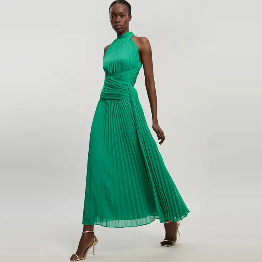 Custom Luxury Green Halter Neck Pleated Chiffon Maxi Dress, Ruched Waist Formal Cocktail Evening Gown
Custom Luxury Green Halter Neck Pleated Chiffon Maxi Dress, Ruched Waist Formal Cocktail Evening Gown