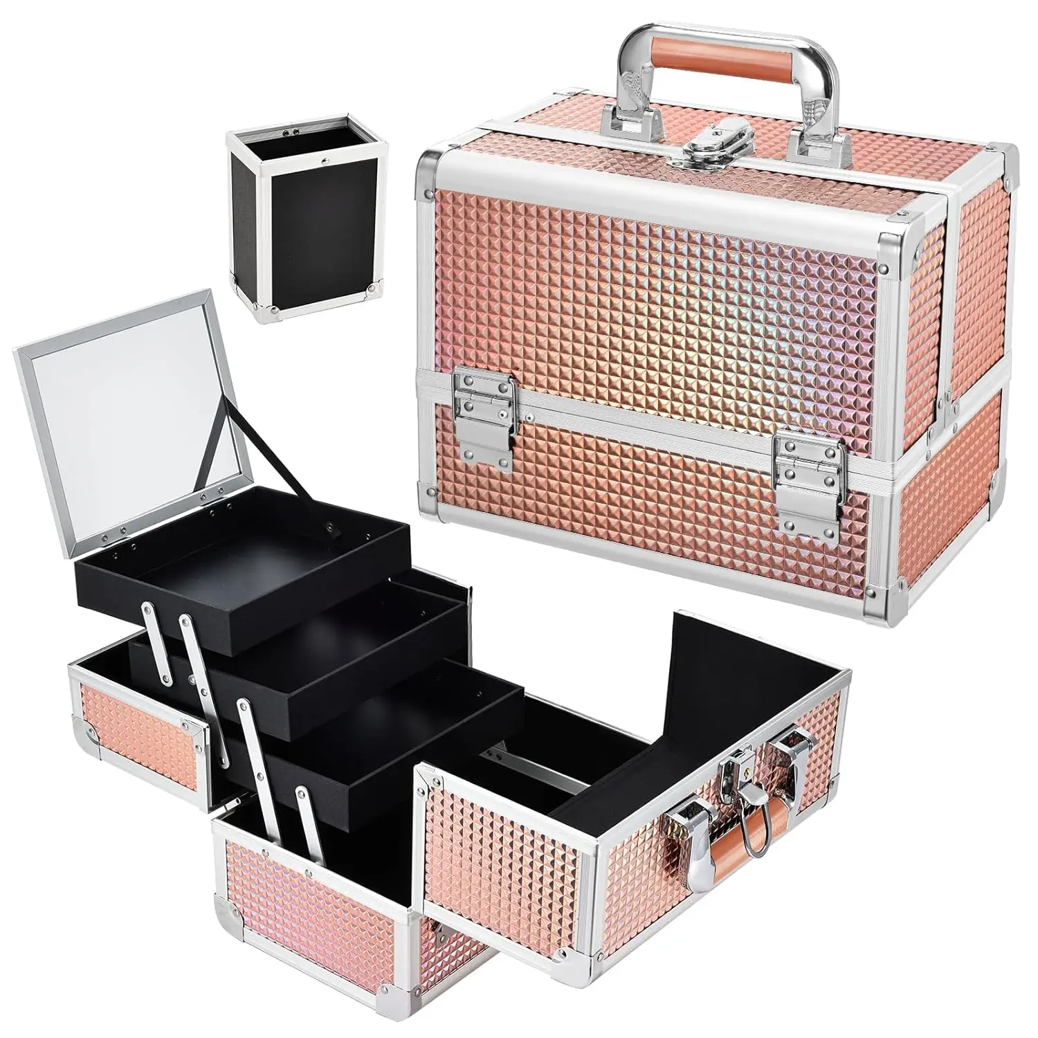 Makeup Box Cosmetic Train Case For Women Travel Jewelry Organizer With Compartments&Mirror Portable Lockable Make-up Trunk Shiny
Makeup Box Cosmetic Train Case For Women Travel Jewelry Organizer With Compartments&Mirror Portable Lockable Make-up Trunk Shiny
