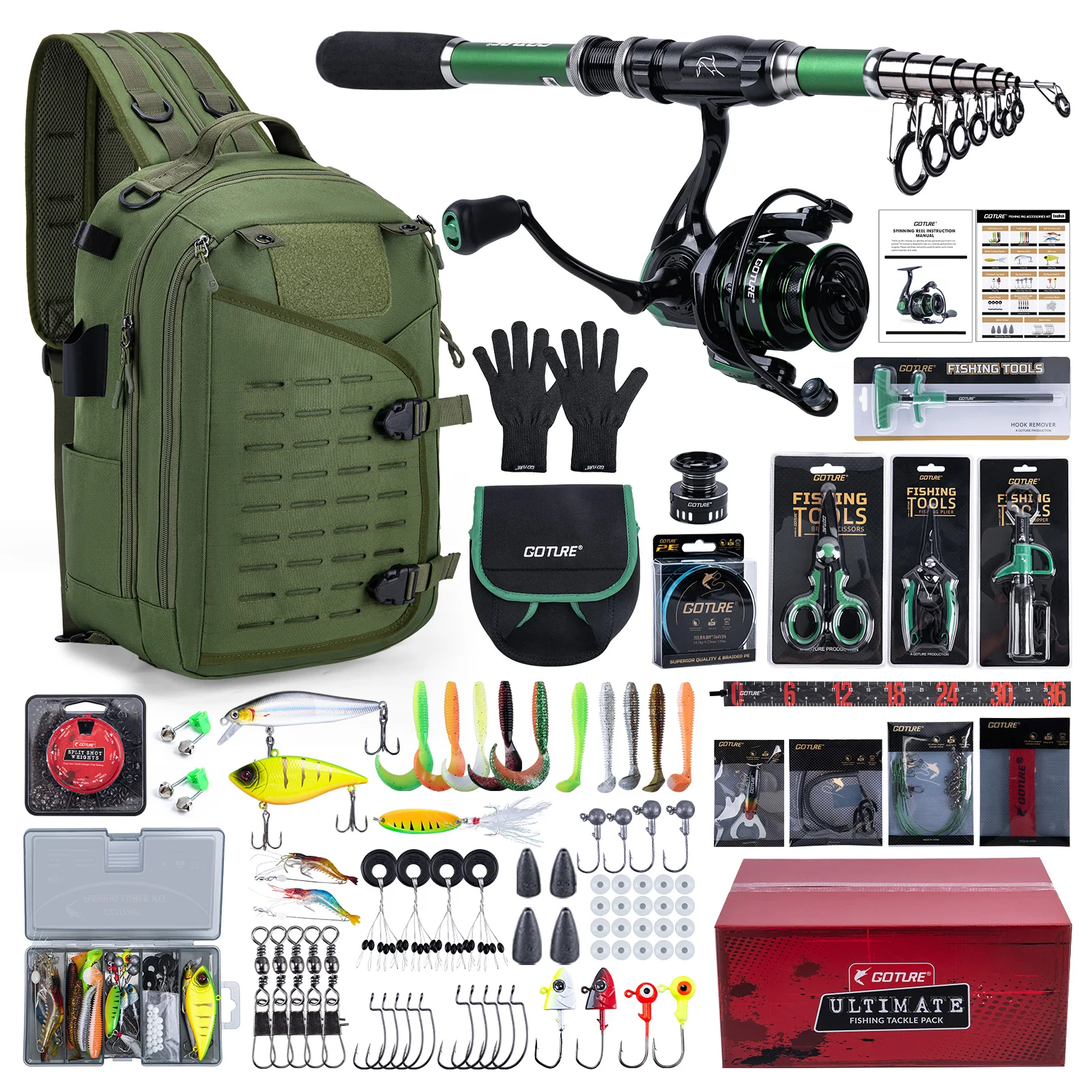 Goture Fishing Rod and Reel Combo Spinning Reel Pole with Green Bag Telescopic Rod Kit for Starter Travel Saltwater Freshwater
Goture Fishing Rod and Reel Combo Spinning Reel Pole with Green Bag Telescopic Rod Kit for Starter Travel Saltwater Freshwater