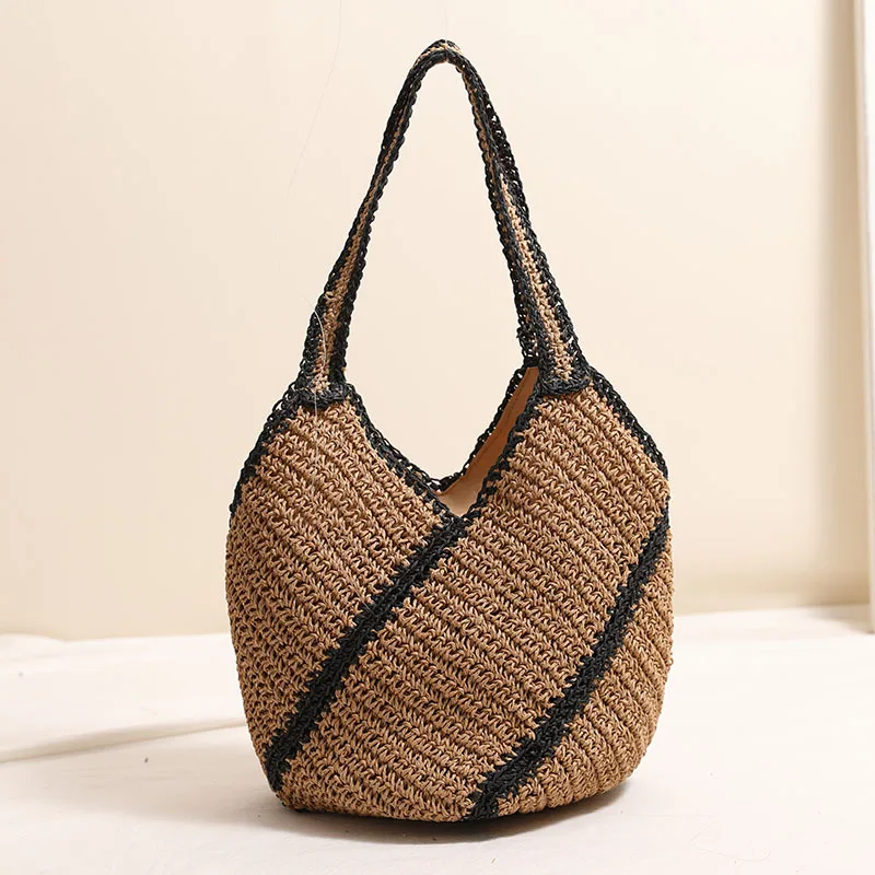 Fashionable Large Capacity Patchwork Lafite Straw Shoulder Bag Summer Soft Zipper Beach Handbag Girls Simple Bucket Woven Bag
Fashionable Large Capacity Patchwork Lafite Straw Shoulder Bag Summer Soft Zipper Beach Handbag Girls Simple Bucket Woven Bag