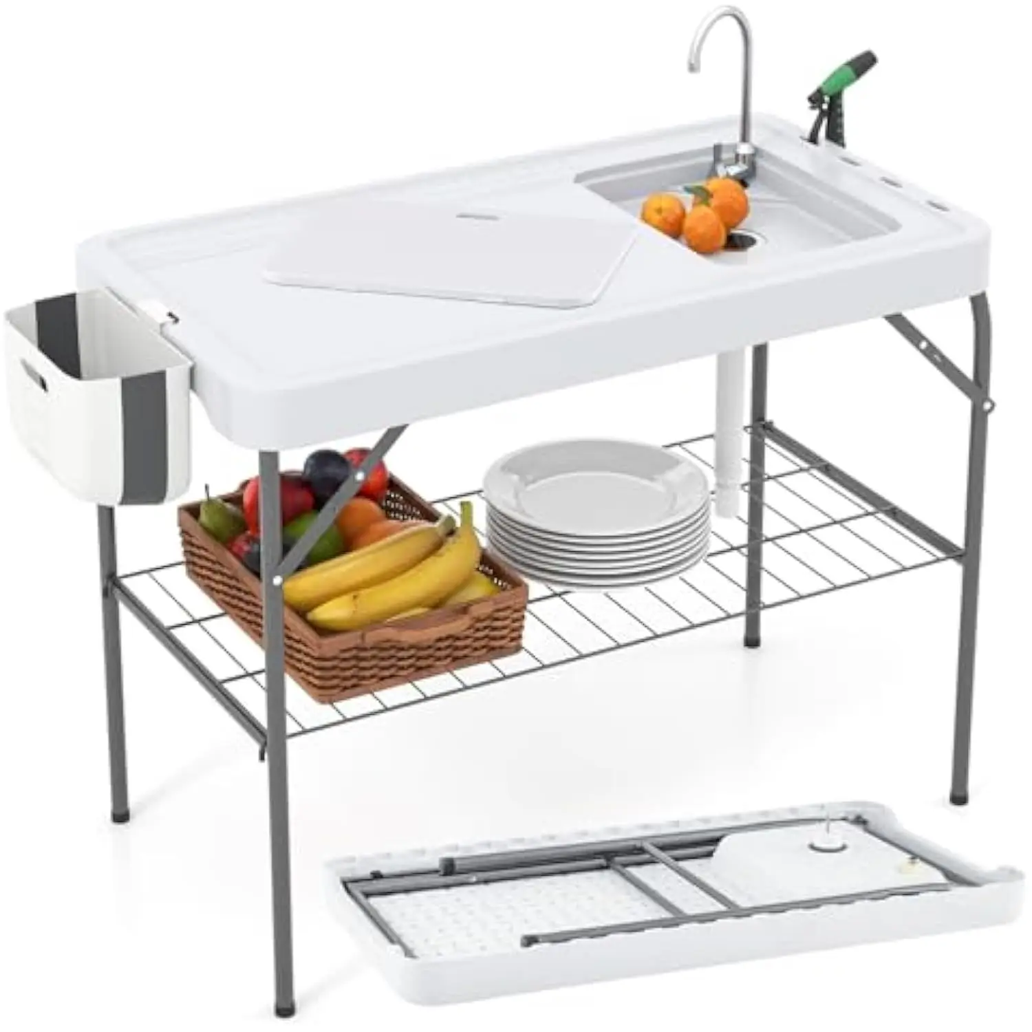 42.5” W Fish Cleaning Table, Portable Camping Table with Sink, Faucet, Drainage Hose, Sprayer, Grid Rack & Knife Groove, Outdoo
42.5” W Fish Cleaning Table, Portable Camping Table with Sink, Faucet, Drainage Hose, Sprayer, Grid Rack & Knife Groove, Outdoo