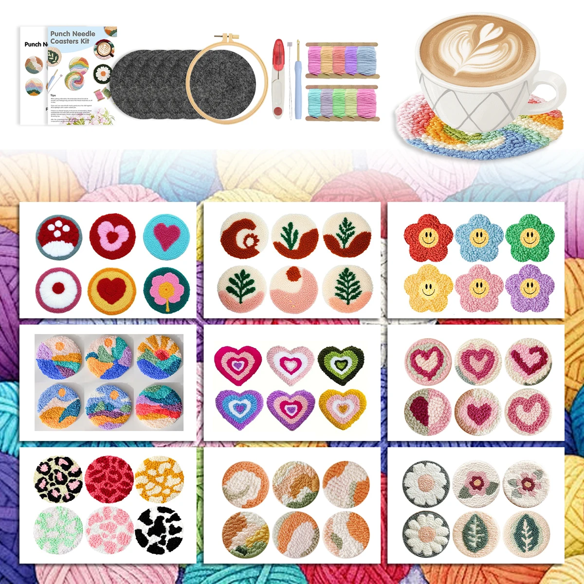GATYZTORY Embroidered Punch Needle Coaster Cross Stitch Embroidery Kit Yarn 6pcs Needle Arts Craft Mats Set Gift Home Decoration
GATYZTORY Embroidered Punch Needle Coaster Cross Stitch Embroidery Kit Yarn 6pcs Needle Arts Craft Mats Set Gift Home Decoration
