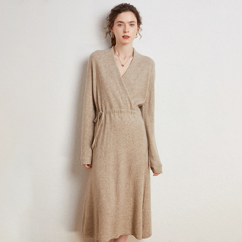 High-grade 100% Cashmere Sweater Knit Dress Winter/Autumn Women V-Neck Knitwear Female Dresses Long Style Pullover Girl Clothes
High-grade 100% Cashmere Sweater Knit Dress Winter/Autumn Women V-Neck Knitwear Female Dresses Long Style Pullover Girl Clothes