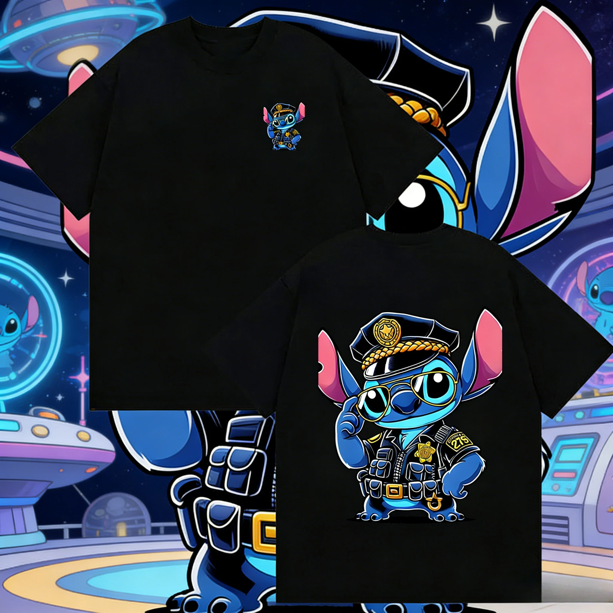Летняя футболка Disney Star Baby Police Officer Stitch из 100% чистого хлопка с принтом для мужчин и женщин, повседневный свободный и дышащий топ
Летняя футболка Disney Star Baby Police Officer Stitch из 100% чистого хлопка с принтом для мужчин и женщин, повседневный свободный и дышащий топ