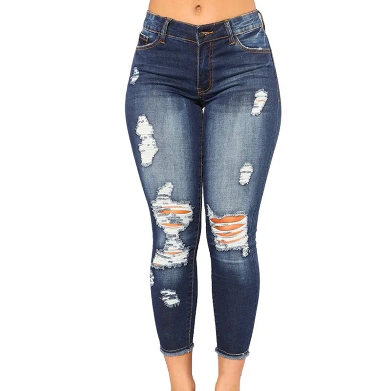 Spring/summer women's casual high-waisted skinny white stretch hip lift ripped nine-point jeans
Spring/summer women's casual high-waisted skinny white stretch hip lift ripped nine-point jeans