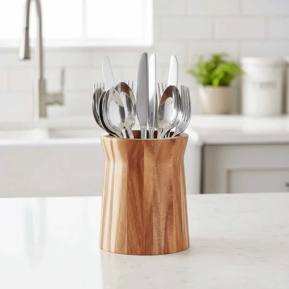 Wooden 360-Degree Rotating Utensil Holder Trapezoidal Smooth Surface Cutlery Organizer Farmhouse Style Chopstick Cage Spatulas
Wooden 360-Degree Rotating Utensil Holder Trapezoidal Smooth Surface Cutlery Organizer Farmhouse Style Chopstick Cage Spatulas