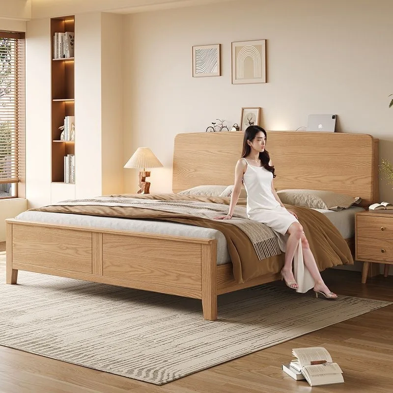 Ash solid wood bed home log cream style full berth high box storage double wedding bed
Ash solid wood bed home log cream style full berth high box storage double wedding bed