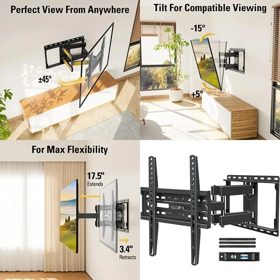 TV Wall Mount for 32-65 Inch Television,Mount with Swivel and Tilt, Full Motion Bracket with Articulating Dual Arms, Fits 16inch Studs, Max VESA 400X400 mm, 99lbs
TV Wall Mount for 32-65 Inch Television,Mount with Swivel and Tilt, Full Motion Bracket with Articulating Dual Arms, Fits 16inch Studs, Max VESA 400X400 mm, 99lbs