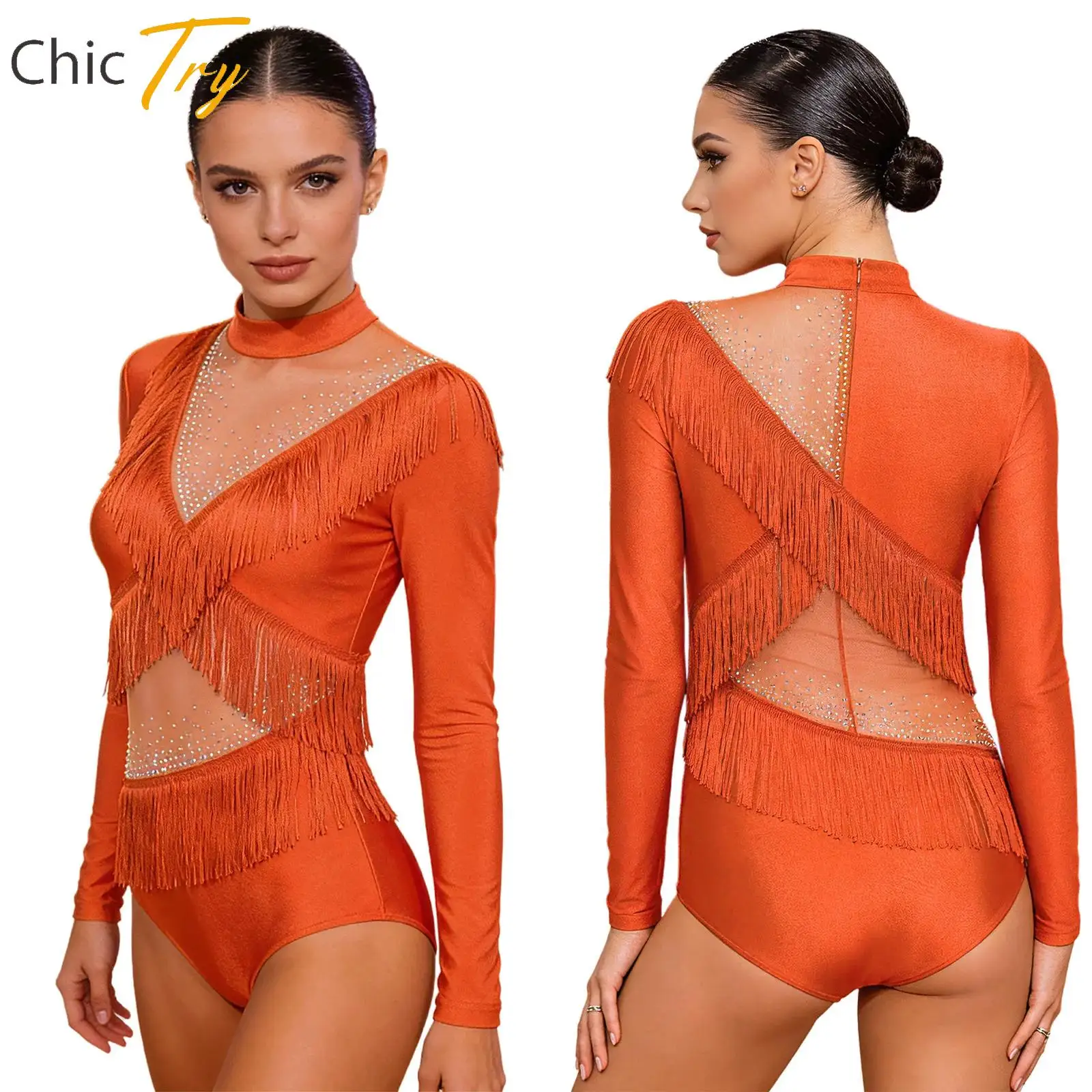 Womens Rhinestones Ballet Latin Dance Leotard Long Sleeve Fringed Bodysuit for Samba Rumba Chacha Dance Performance Competition
Womens Rhinestones Ballet Latin Dance Leotard Long Sleeve Fringed Bodysuit for Samba Rumba Chacha Dance Performance Competition