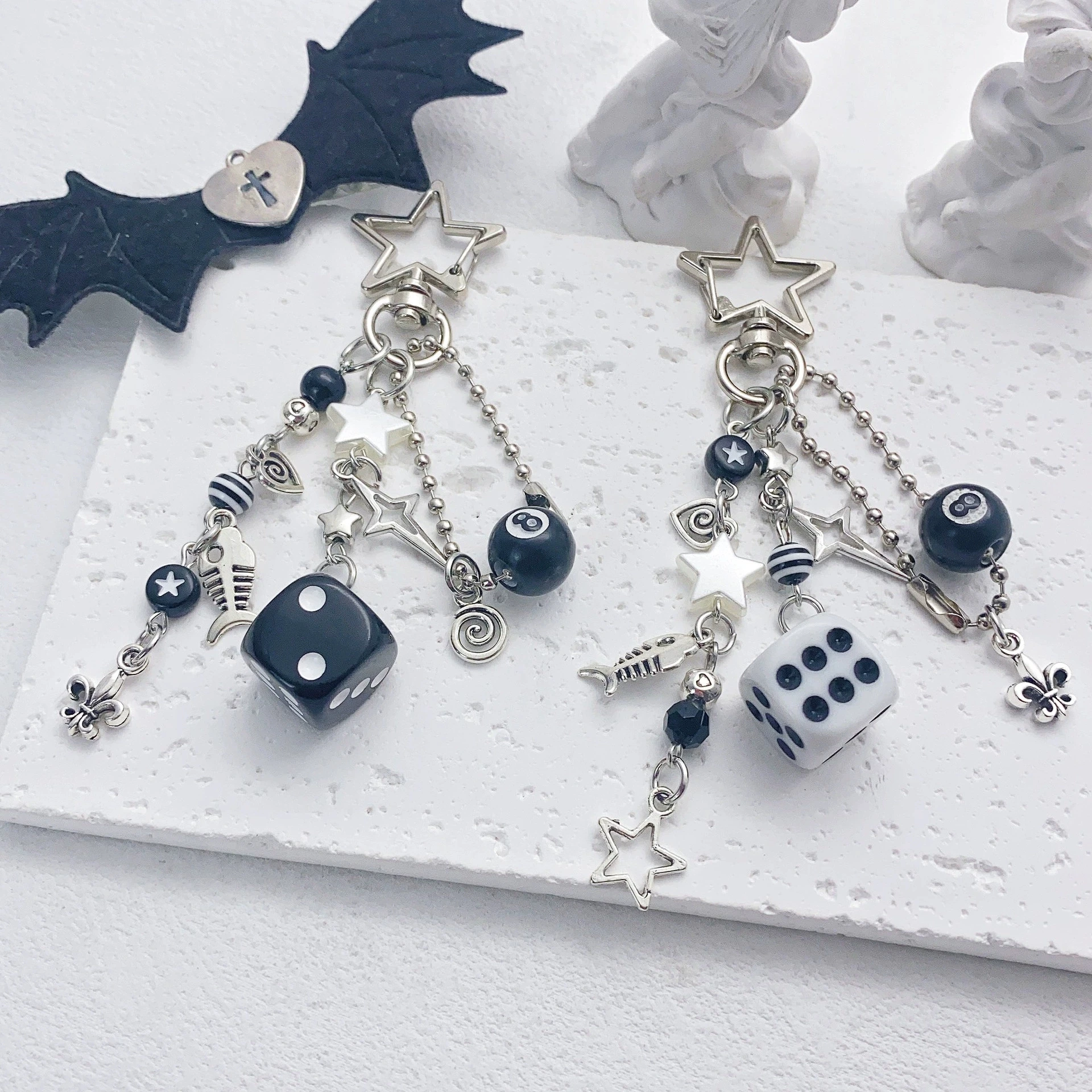 Handmade Cluttered Rockstar gf Edgy Black & White Dice Keychains Grunge, Deftones, Beaded Jewelry, Bag Pendant, Emo, Y2K Gifts
Handmade Cluttered Rockstar gf Edgy Black & White Dice Keychains Grunge, Deftones, Beaded Jewelry, Bag Pendant, Emo, Y2K Gifts