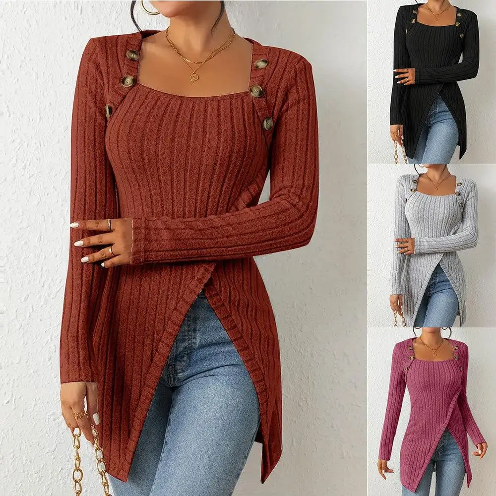 Women's Long Knitted Square Neck T-shirt Commute Style Thickened Color Crew Neck Pullover Sweater Winter Fashion
Women's Long Knitted Square Neck T-shirt Commute Style Thickened Color Crew Neck Pullover Sweater Winter Fashion