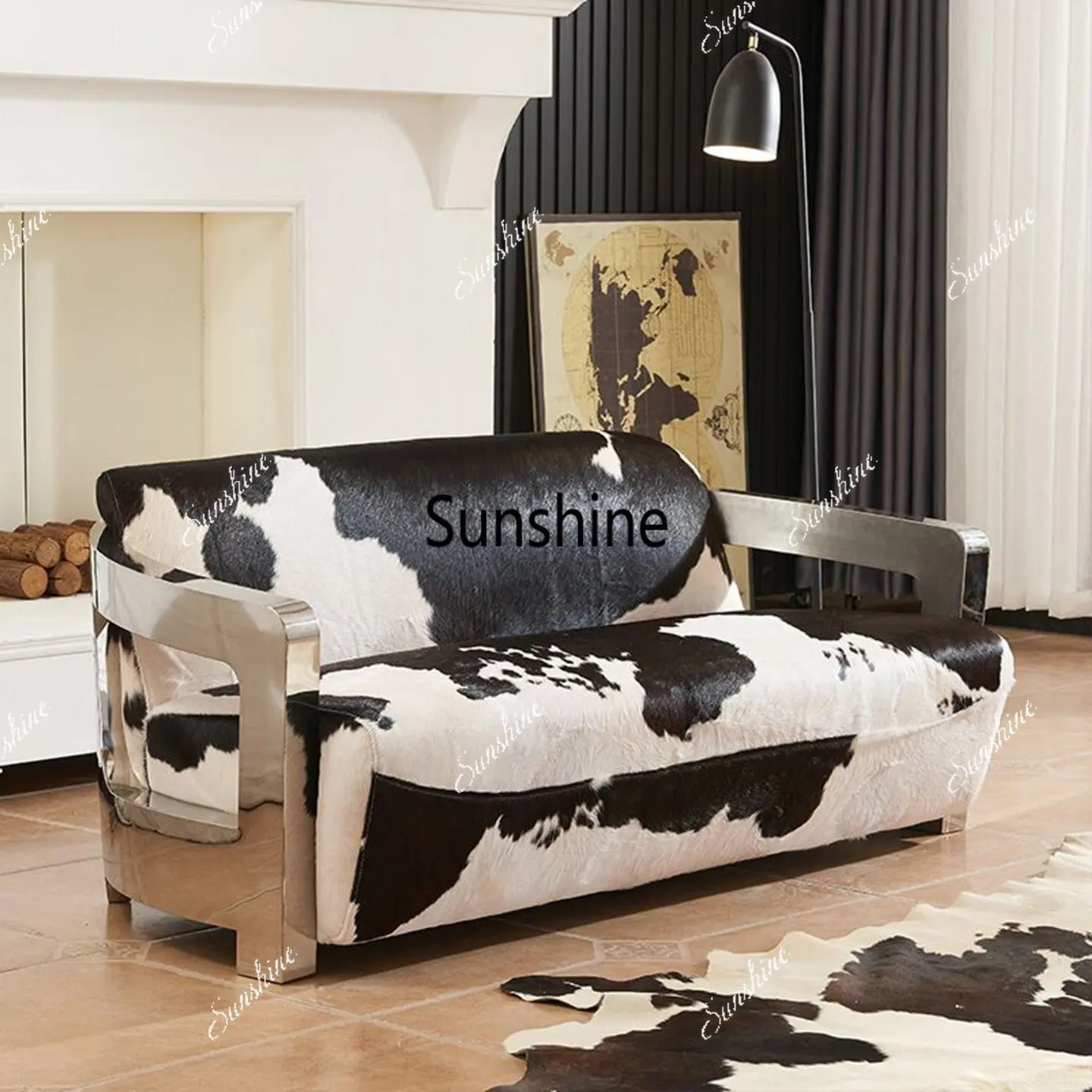 Industrial style stainless steel sofa milk cowhide
Industrial style stainless steel sofa milk cowhide