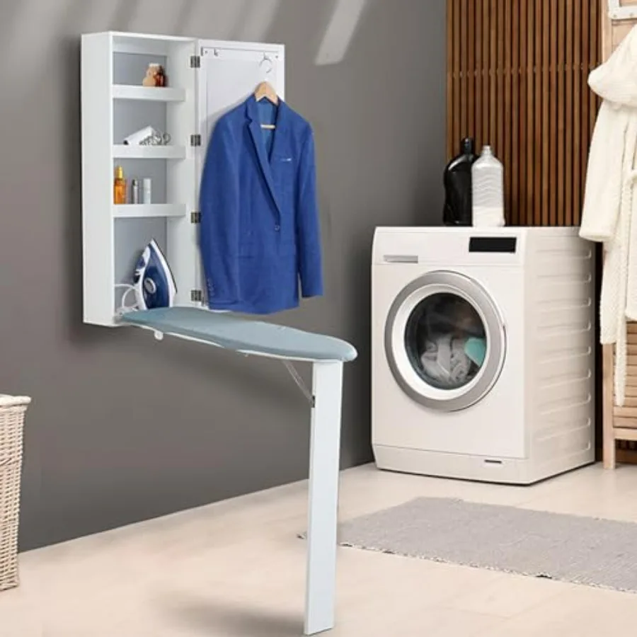 Wall-Mounted Ironing Board Cabinet with Mirror Built-in Ironing Board and Folding Support Leg Foldable Ironing Storage Station
Wall-Mounted Ironing Board Cabinet with Mirror Built-in Ironing Board and Folding Support Leg Foldable Ironing Storage Station