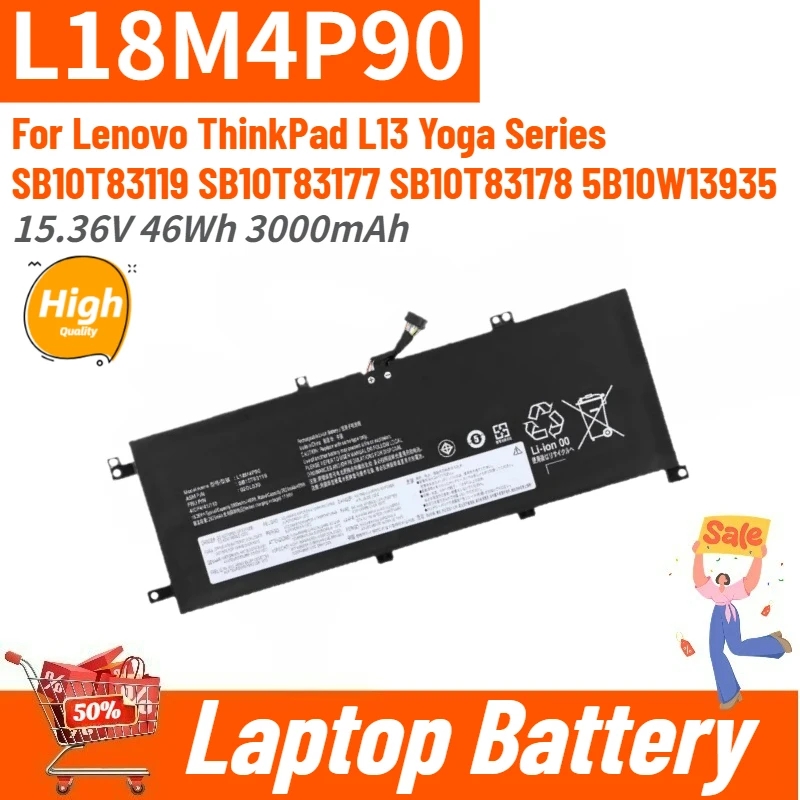 High Quality L18M4P90 Laptop Battery 15.36V 46Wh 3000mAh For Lenovo ThinkPad L13 Yoga Series L18C4P90 SB10T83178 5B10W13935
High Quality L18M4P90 Laptop Battery 15.36V 46Wh 3000mAh For Lenovo ThinkPad L13 Yoga Series L18C4P90 SB10T83178 5B10W13935