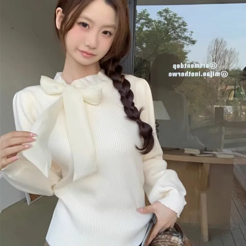 Ribbon Bowknot Knitted Sweater 2025 New Autumn Winter Women Slim-fit Sweater Female Soft Blouse Korean Style Sweet Base Shirt
Ribbon Bowknot Knitted Sweater 2025 New Autumn Winter Women Slim-fit Sweater Female Soft Blouse Korean Style Sweet Base Shirt