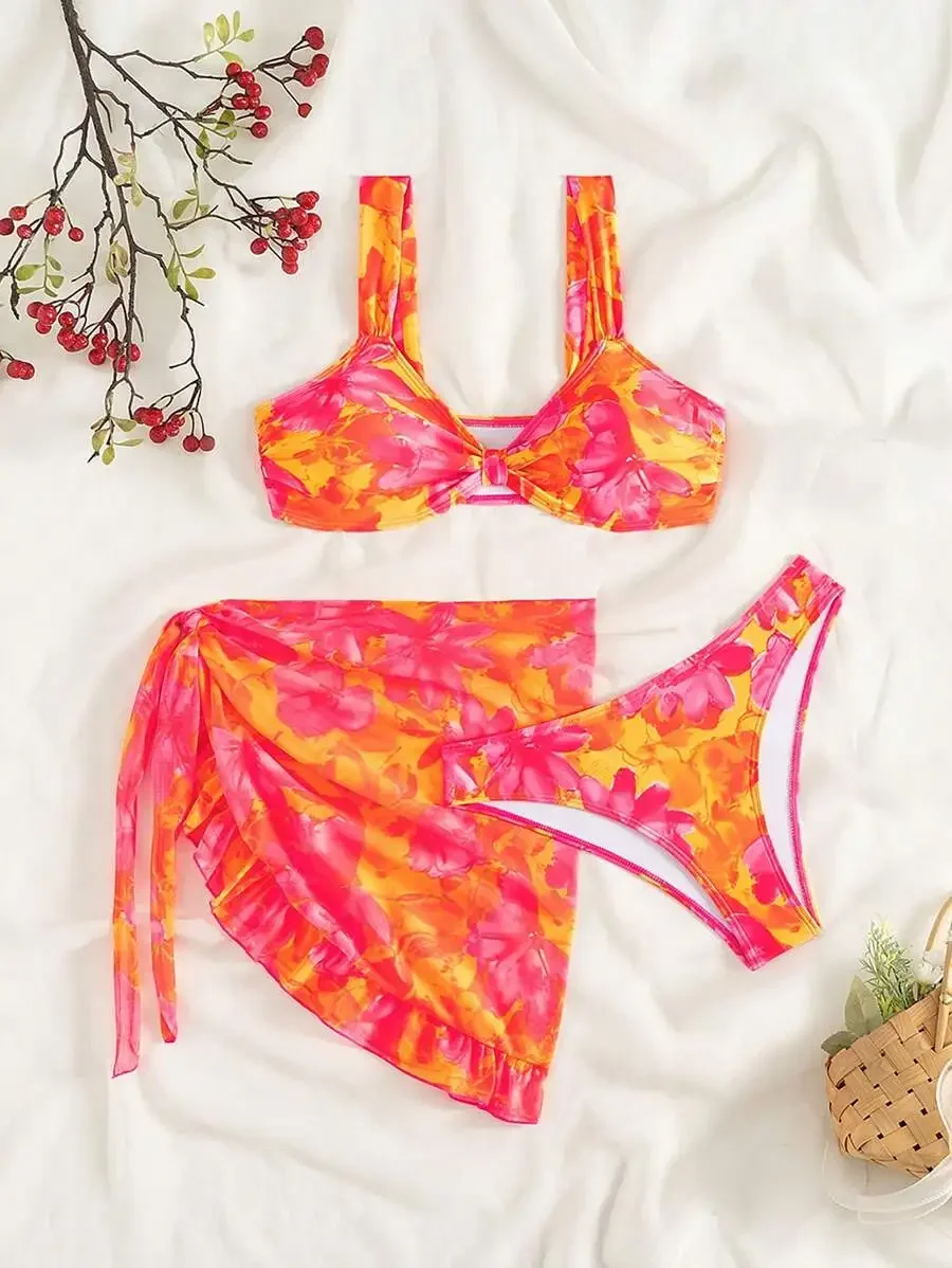Womens 3 Piece Floral Print Beach Swimsuit Set With Skirt Cover Up Hot Pink Orange
Womens 3 Piece Floral Print Beach Swimsuit Set With Skirt Cover Up Hot Pink Orange