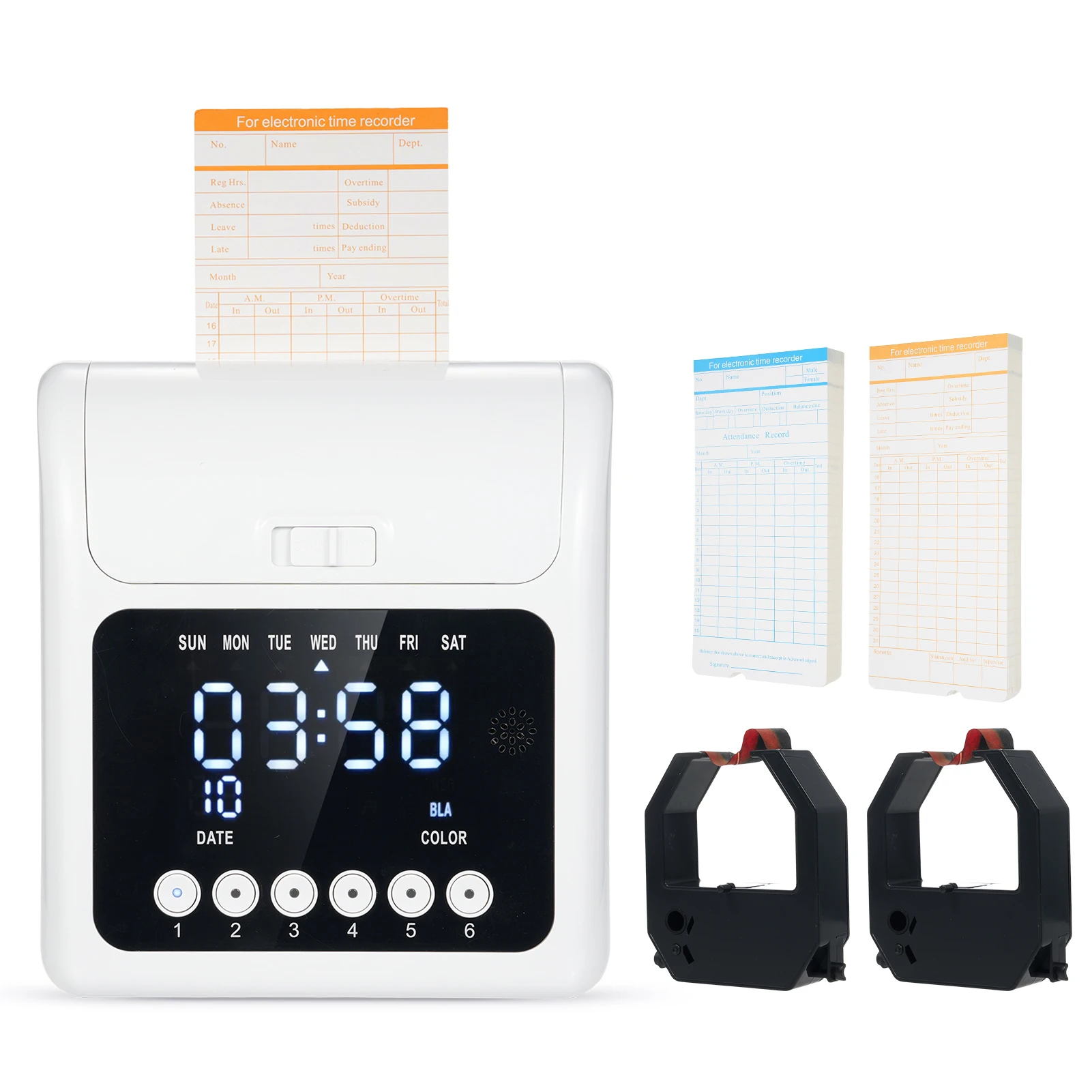 Electronic Employee Time Clock Machine with 100 Attendance Cards 2 Ribbons Easy Time Tracking for Small Businesses Wall Mount
Electronic Employee Time Clock Machine with 100 Attendance Cards 2 Ribbons Easy Time Tracking for Small Businesses Wall Mount