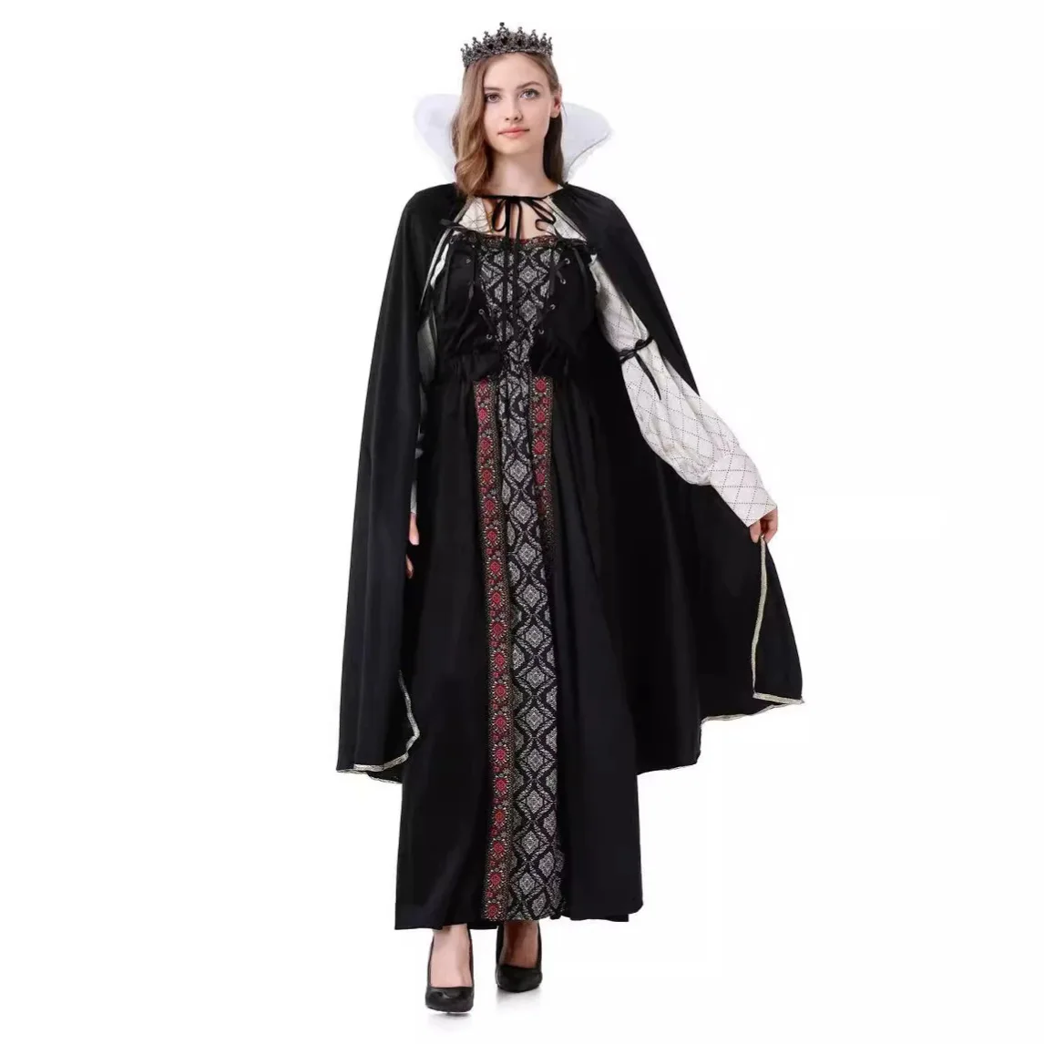 Women Gothic Vampire Costume Long Printed Maxi Dress With Black Cape Medieval Witch Outfit Halloween Carnival Masquerade Cosplay
Women Gothic Vampire Costume Long Printed Maxi Dress With Black Cape Medieval Witch Outfit Halloween Carnival Masquerade Cosplay