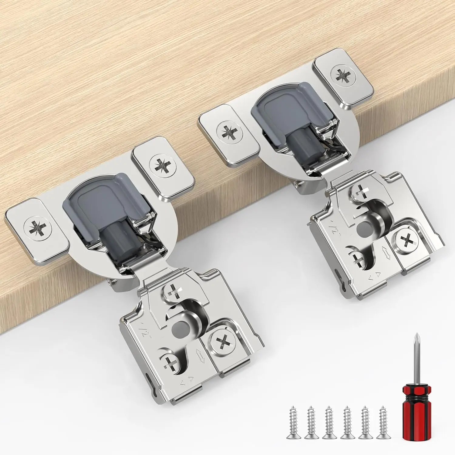 60 Pack Soft Close Hinges for Face Frame Cabinets, 1/2 Inch Overlay, Satin Nickel - 3 Way Adjustable Self Closing Damper
60 Pack Soft Close Hinges for Face Frame Cabinets, 1/2 Inch Overlay, Satin Nickel - 3 Way Adjustable Self Closing Damper