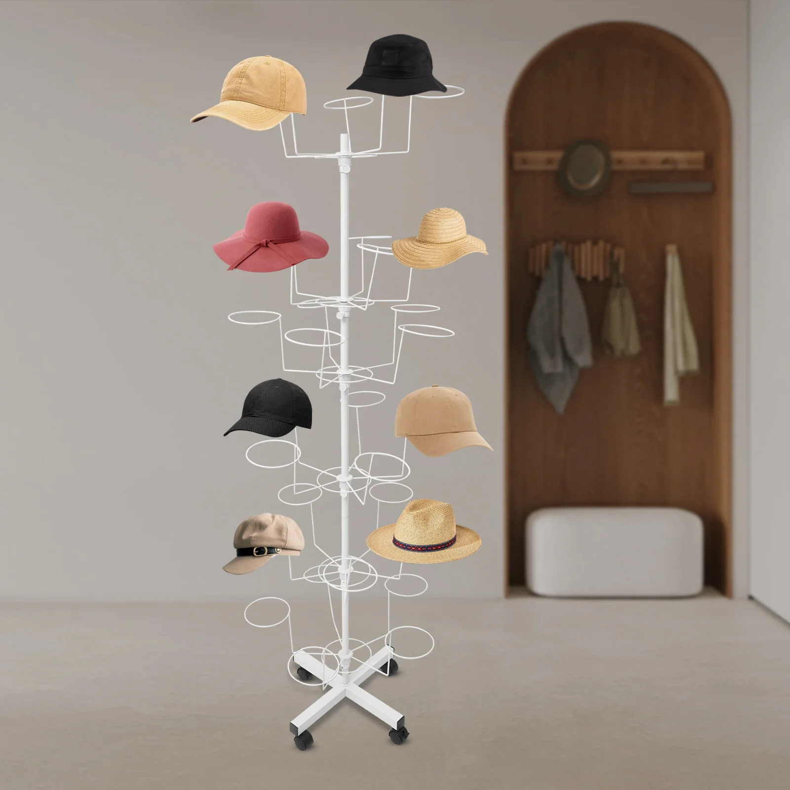 6-tier Hat Rack 30 Hats Capacity Clothing Hanging Iron Mobile Cap Rack Organizer Storage Rack for Home Dormitory Store
6-tier Hat Rack 30 Hats Capacity Clothing Hanging Iron Mobile Cap Rack Organizer Storage Rack for Home Dormitory Store